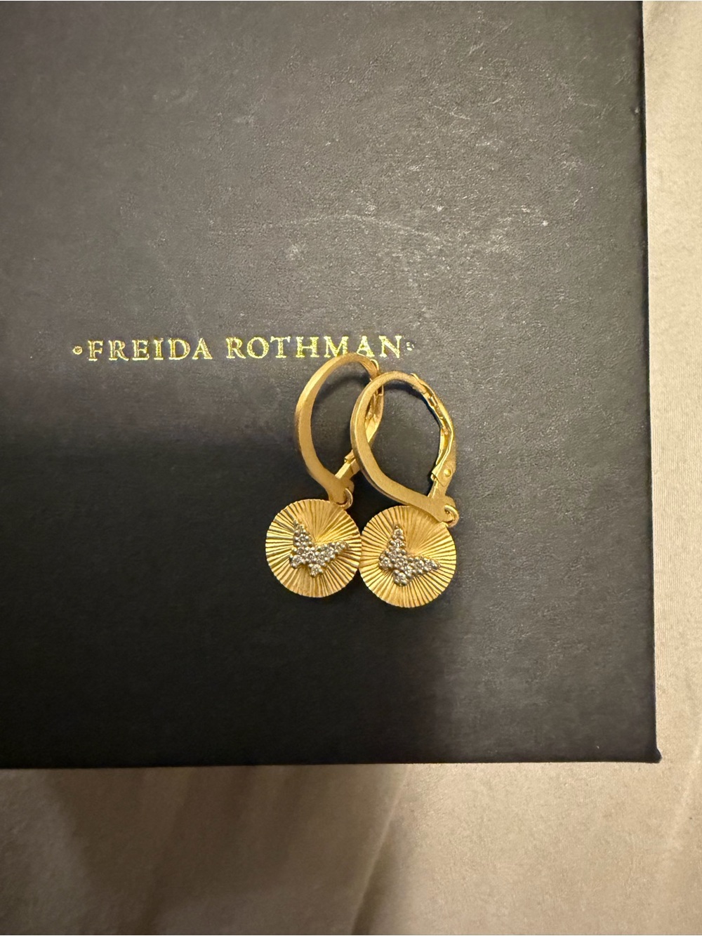 Freida Rothman 14k Sterling Silver Pave Diamonds Butterfly Leverback Earring